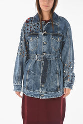 Cut Out Details Denim Jacket with Belt